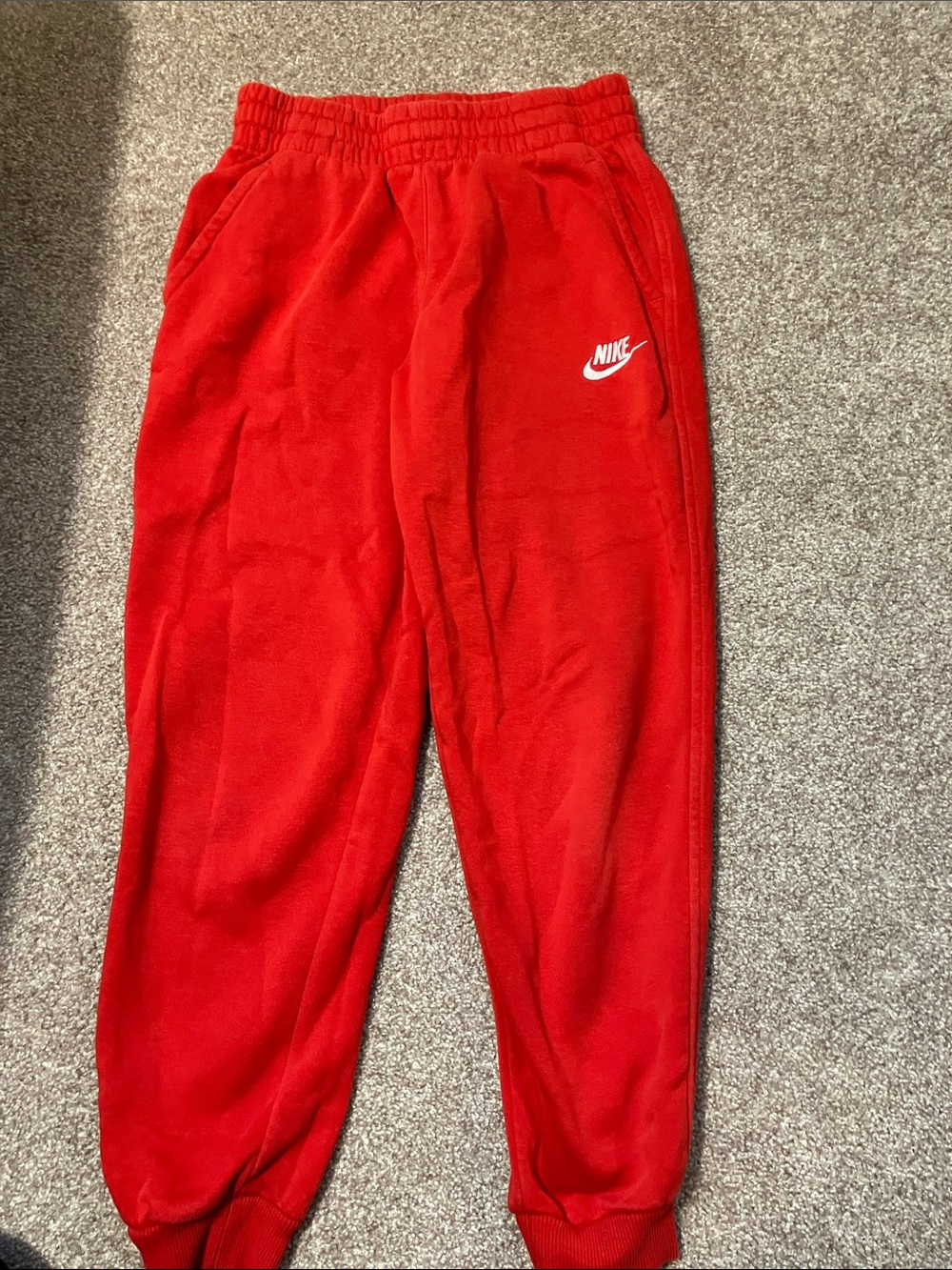 Nike youth size Medium Red Fleece Joggers with White Logo